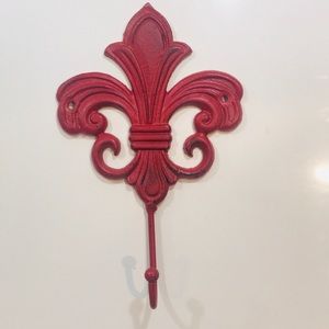 Vintage iron red Fleur de Lis hook